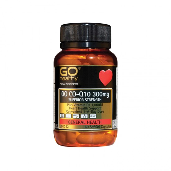 Go Healthy GO CO-Q10 300mg Plus Vitamin D3 1,000IU 高之源 心脏辅酶Q10 300mg 60粒 保护心脏 延年益寿 
