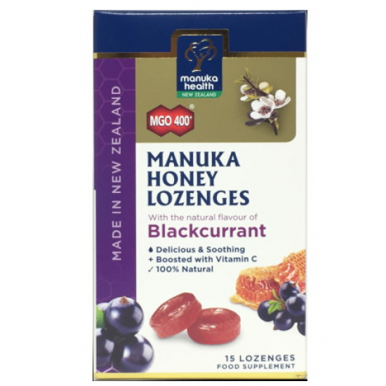 Manuka Health Lozenges蜜纽康MGO 400 麦卢卡蜂蜜润喉糖黑加仑味 15粒 