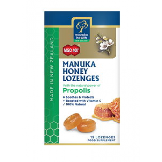 Manuka Health Propolis Lozenges 400 蜜纽康MGO 400 麦卢卡蜂蜜润喉糖蜂胶 15粒 