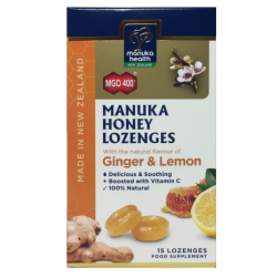 Manuka Health GingerLemon Lozenges 蜜纽康MGO400 麦卢卡蜂蜜润喉糖生姜柠檬味 15粒  Manuka Health GingerLemon Lozenges 蜜纽康MGO400 麦卢卡蜂蜜润喉糖生姜柠檬味 15粒