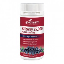 Good Health Bilberry 25,000 + Lutein 6mg 好健康新西兰进口蓝莓叶黄素胶囊 60粒  Good Health Bilberry 25,000 + Lutein 6mg 好健康新西兰进口蓝莓叶黄素胶囊 60粒